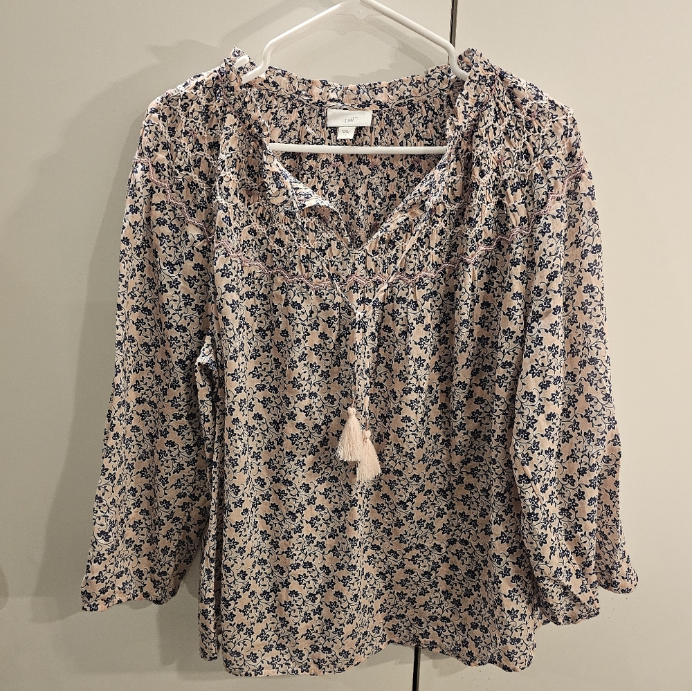 J. Jill Womans Large Pink Print Blouse